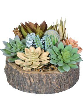 Artificial Tree Stump Pot - Realistic Succulent Planter for Home & Office Decor